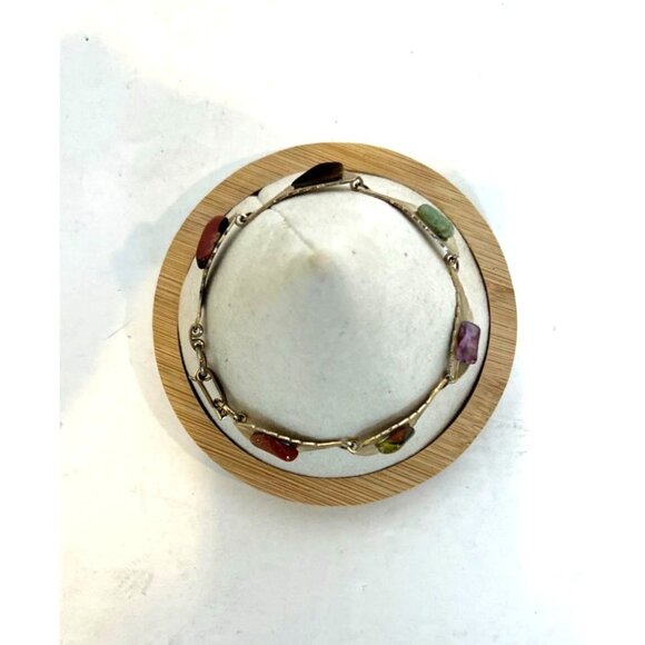 Set of 2 Vintage Natural Various Polished Colorful Stone Link Bracelets - Picture 15 of 16